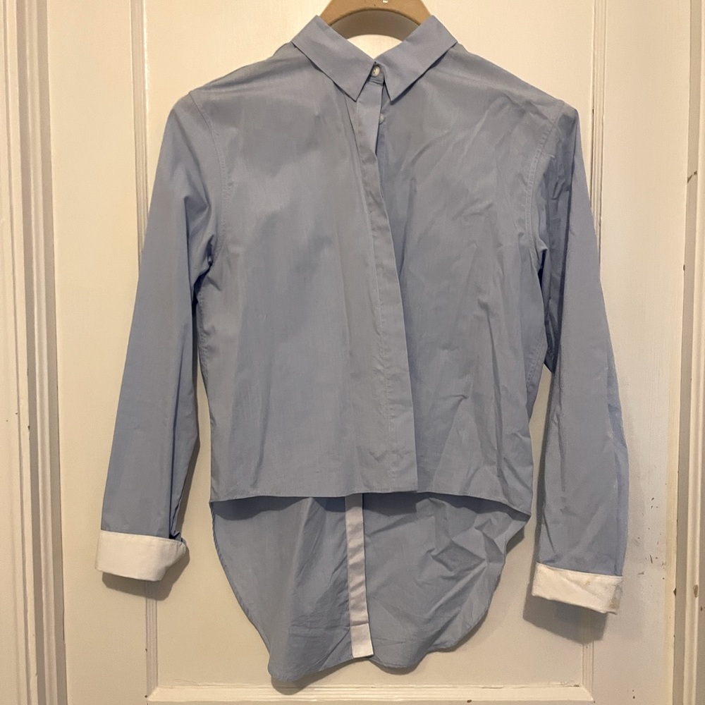 Rag & Bone Light Blue Cotton 2-Sided Button Down Shirt with Cropped Front SZ S
